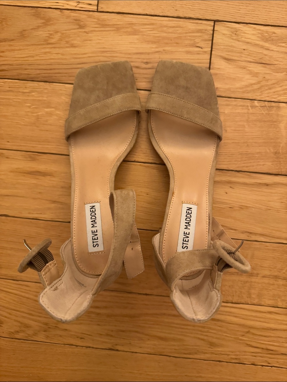 Steve Madden Tan Suede Square-Toe Ankle-Strap Heels Size 9